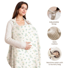 Konssy Muslin Nursing Cover Leafy Rigid Hoop provides easy air circulation and baby visibility.