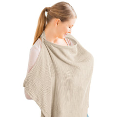 Konssy Muslin Nursing Cover in Summer Wheat, soft cotton fabric for comfortable public breastfeeding.