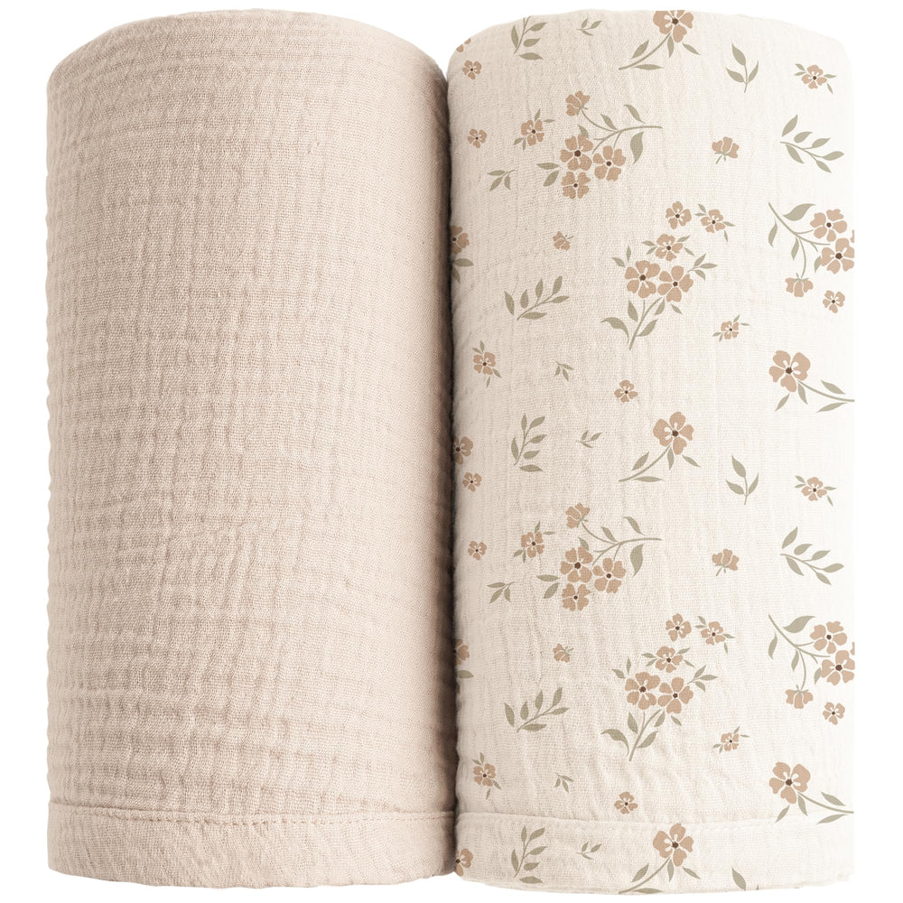 Konssy Blossom and Cream swaddle blankets pack shown for newborn comfort and versatility.