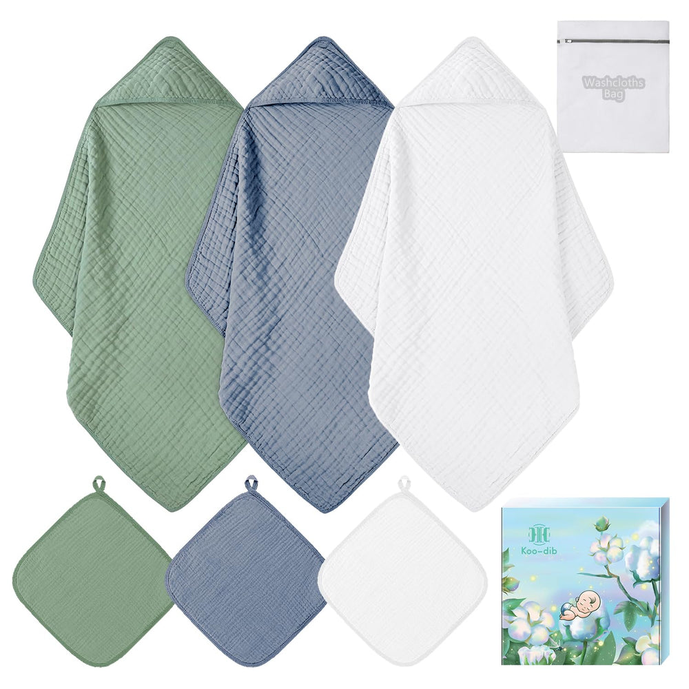 Koo-dib soft hooded baby towel blue with hood keeps newborn warm and dry after bath