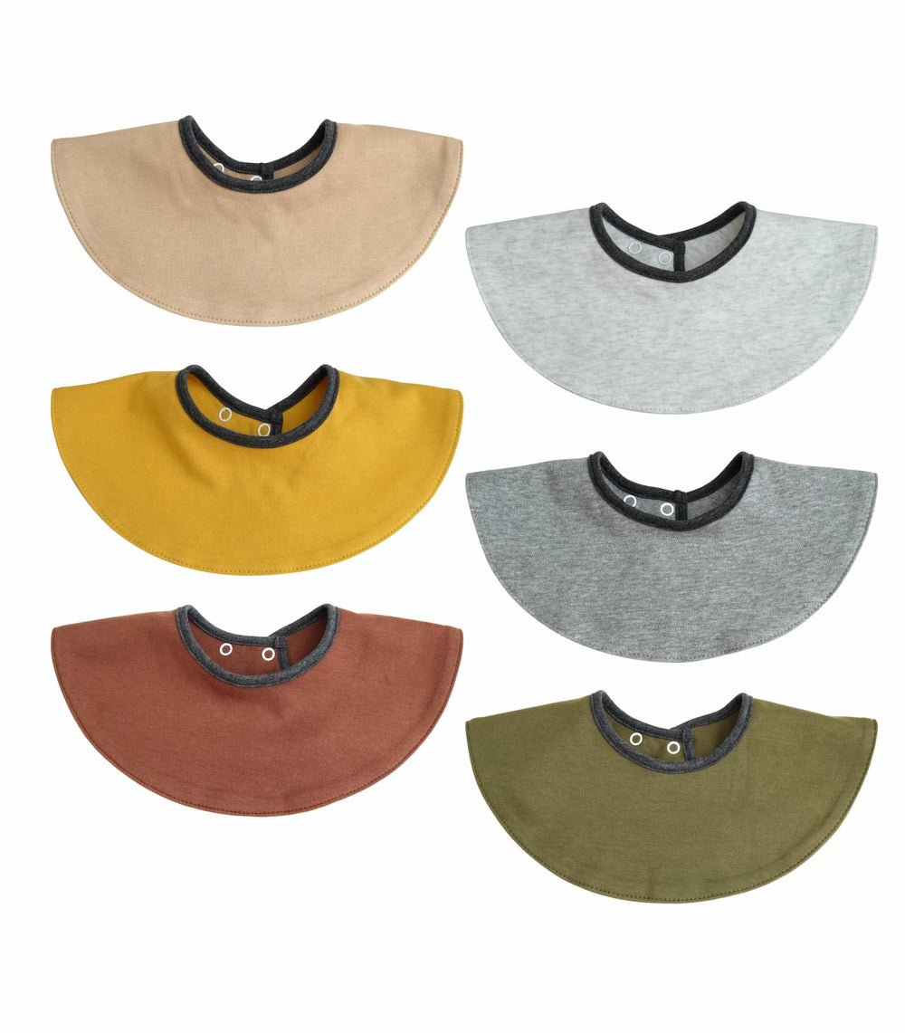 Kooape baby bibs 6-pack group shot showing full coverage for drool-prone babies.
