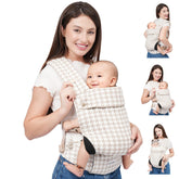 Koohaoo baby carrier shows the M-position hip design for ergonomic hip support.