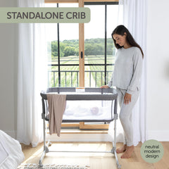 KoolaBaby adjustable five-height design adapts to bed height for easy newborn care.