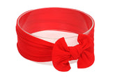 Koolgil baby girl headband red bow close-up, showcasing soft nylon comfort for daily wear.