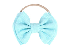 Koolgil baby headband blue front view with soft double bow for photo shoots