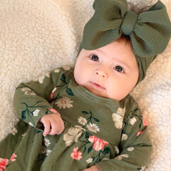 Koolgil baby headband army green soft material close-up shows comfy stretch.