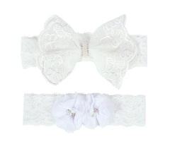 Koolgil baby headband lace bow white close-up for photos.