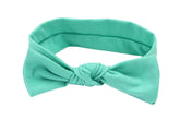 Koolgil bowknot headband turquoise closeup showing soft cotton comfort for newborns