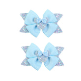 Koolgil mouse-ears sequin bow hair clip in sky blue, secure hold for thin hair.