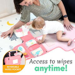Kopi Baby travel bag front pocket stores baby essentials for quick changes.
