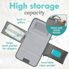 Kopi Baby pad opened with built-in pillow for comfy changes.