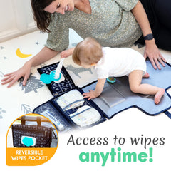 Kopi Baby portable diaper changing pad with stroller attachment offers hands-free convenience.