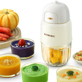 KOROBIE Baby Food Maker Mini White pour shows quick, smooth blends for baby meals.