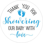 KORTTITALO blue little feet sticker, perfect for sealing baby shower envelopes.