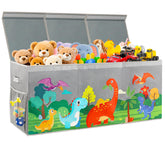 KORVAX extra-large toy box with dinosaur pattern provides roomy storage for plush toys.
