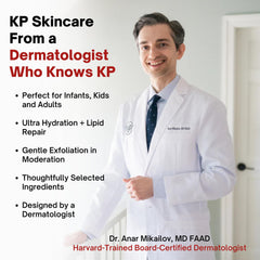 KPAWAY logo highlights dermatologist-developed, non-irritating formula for sensitive skin.