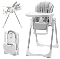 KÜB 3-in-1 foldable high chair grey front view shows sturdy frame for safe family meals
