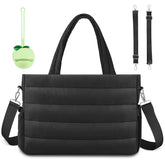 KUBYA diaper bag tote showing full capacity with organized pockets for essentials.
