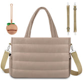 KUBYA diaper bag tote front view shows a cozy puffer quilted design for everyday use
