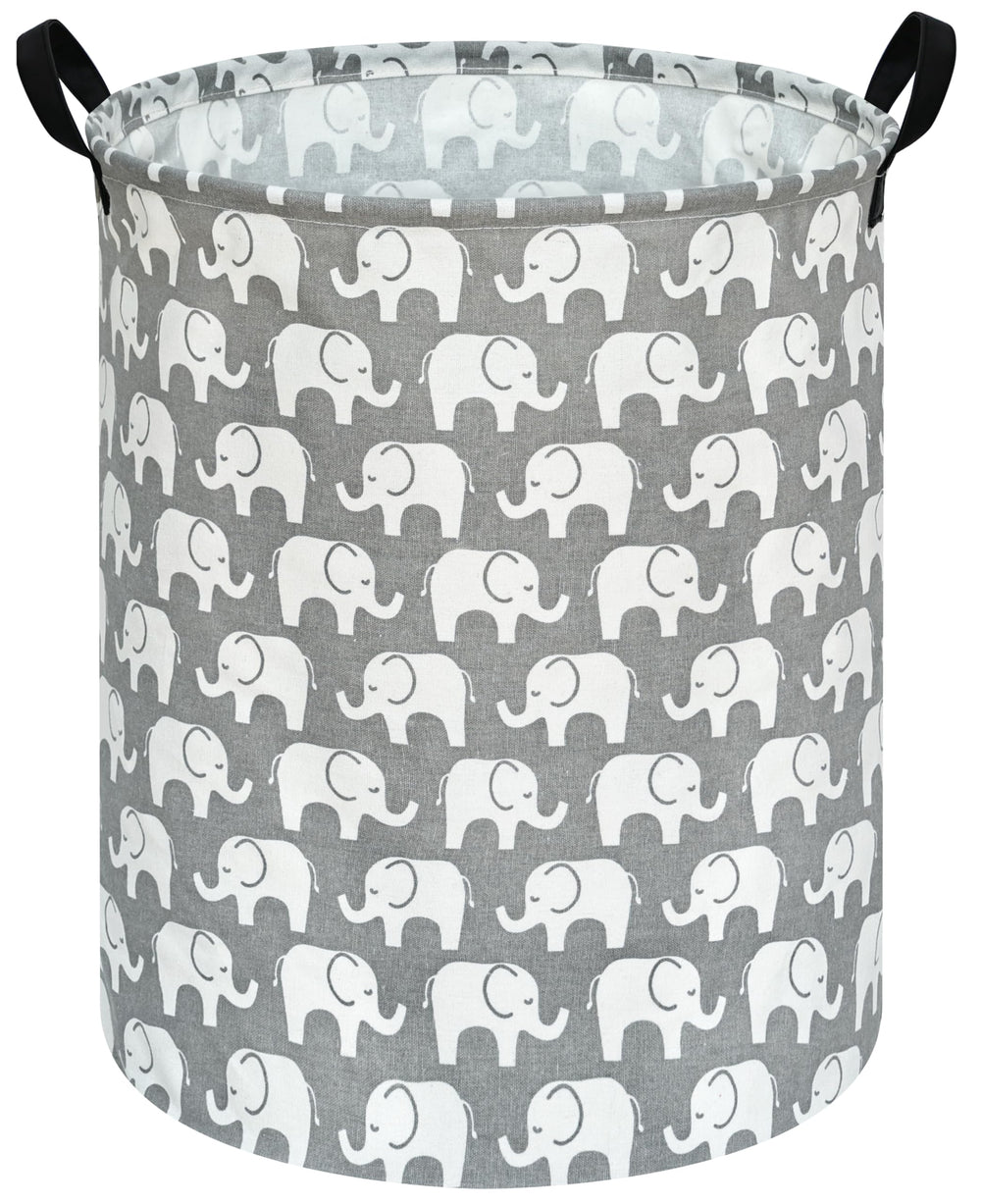 KUNRO Elephant round laundry basket front view keeps bedrooms tidy and organized.
