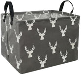 KUNRO Rectang Deer Storage Basket grey front view shows versatile nursery organizer.