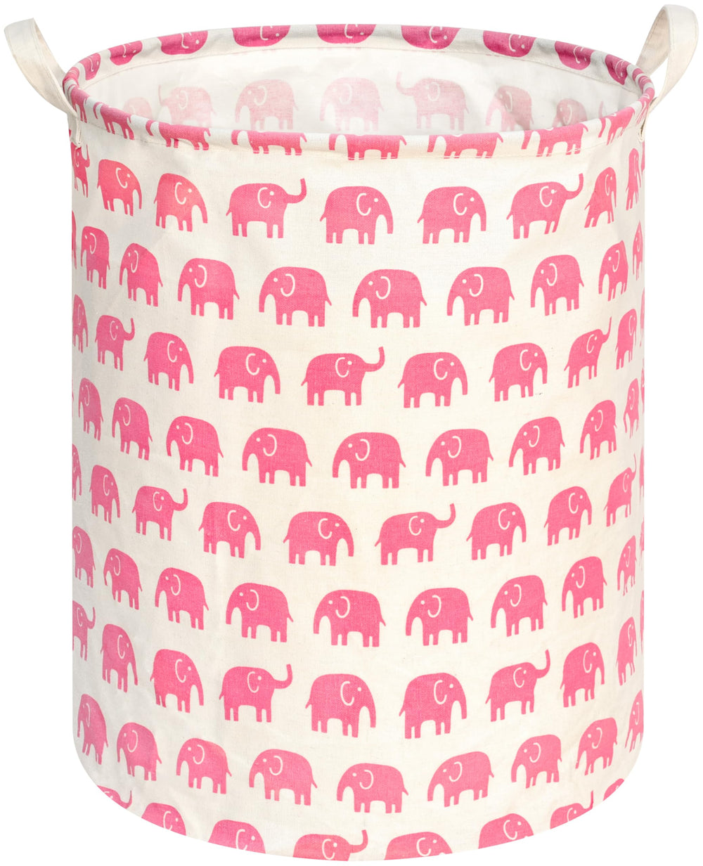 KUNRO round laundry basket pink elephant with collapsible design for easy storage