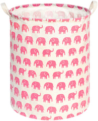 KUNRO round laundry basket pink elephant with collapsible design for easy storage