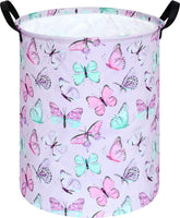 KUNRO round laundry basket in purple butterfly design, front view for stylish organization.