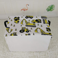 KUNRO yellow toy storage bin in the living room.
