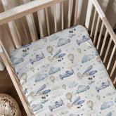 KuphiL10C plane-hot-air-balloons-crib-sheet-01 shows a cheerful aircraft design for a cozy nursery.