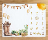 Kwtzkuo western milestone blanket baby boy with month markers for adorable growth photos.