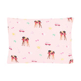 KYTE BABY bamboo toddler pillowcase close-up, Barbie Beach design, silky, cool-touch fabric for sensitive skin.