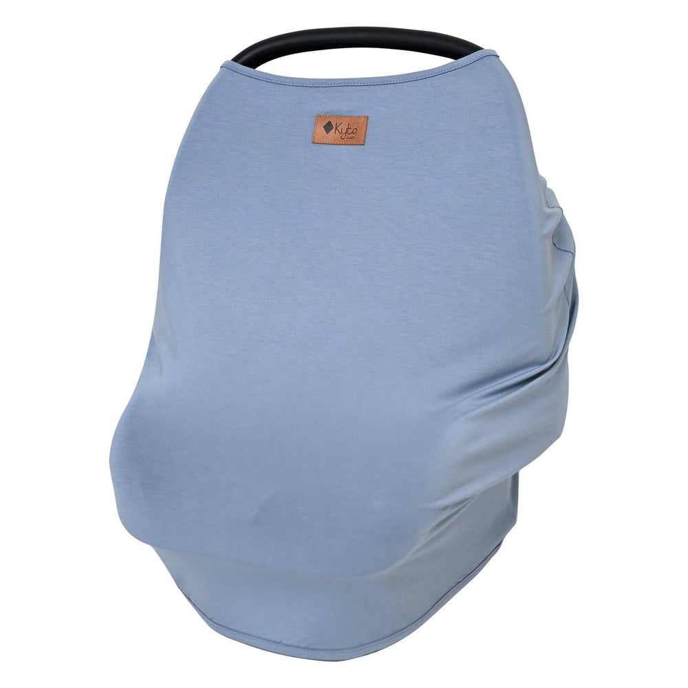 KYTE BABY car seat cover in slate offers breathable, versatile protection from sun, wind, and mosquitoes.