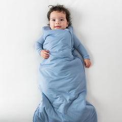 KYTE BABY sleep bag bamboo slate open zip enables quick diaper changes.
