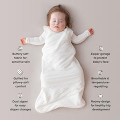 KYTE BABY Cloud close-up of J-shaped double zipper enables easy midnight diaper changes.