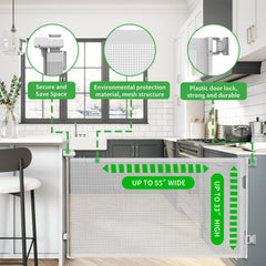 Kyxain retractable gate wide-55inch view provides safe doorway access with minimal clutter.