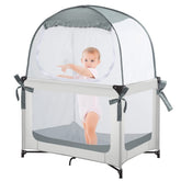 L RUNNZER baby pack n play tent in a crib, providing safety and visibility.