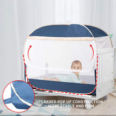 L RUNNZER crib tent inside view highlights secure mesh for baby safety.