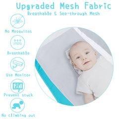 L RUNNZER crib tent mesh detail shows tear-resistant fabric and sturdy frame