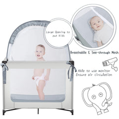 L RUNNZER Pack N Play Tent β secure zippers prevent accidental openings.