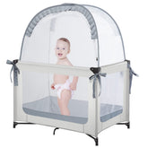 L RUNNZER Pack N Play Tent shows quick setup for travel and safe baby containment.