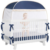L RUNNZER safety crib tent setup shows quick pop-up assembly for busy parents.
