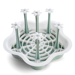 L-Wash drying rack with removable drain tray keeps counters tidy during drying
