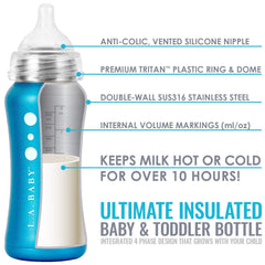 L.A. Baby wide-neck for easy filling and cleaning.