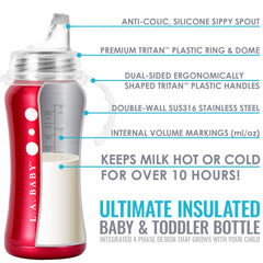L.A. Baby stainless sippy with ergonomic handle for easy grip.