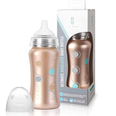 L.A. Baby 9oz rose-gold bottle body is lightweight and durable for daily feeding.