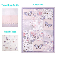 La Premura dust ruffle skirt adds a finished lilac touch and tidy crib edges.