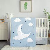 La Premura Sleeping Moon fitted sheet offers a snug, elastic edge for crib safety.