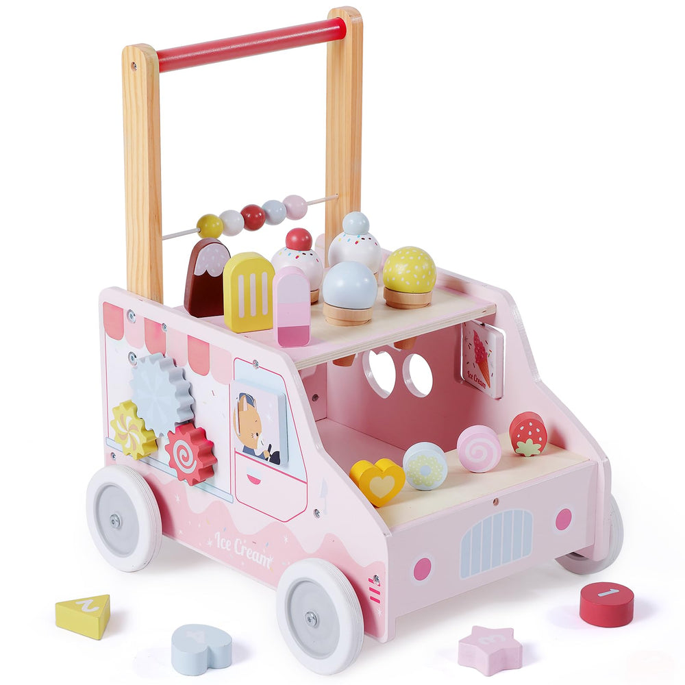 Labebe wooden baby walker pink, sturdy learning companion for early walking