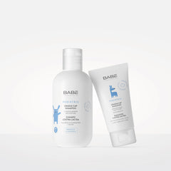 Laboratorios Babe shampoo label highlights fragrance-free, paraben-free formula for sensitive scalp.